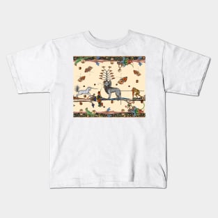 WEIRD MEDIEVAL BESTIARY COMBAT,7 HEADED APOCALIYPTIC BEAST WITH TEN HORNS,UNICORN FIGHTING MONKEY WARRIOR,GIANT BUTTERFLIES Kids T-Shirt